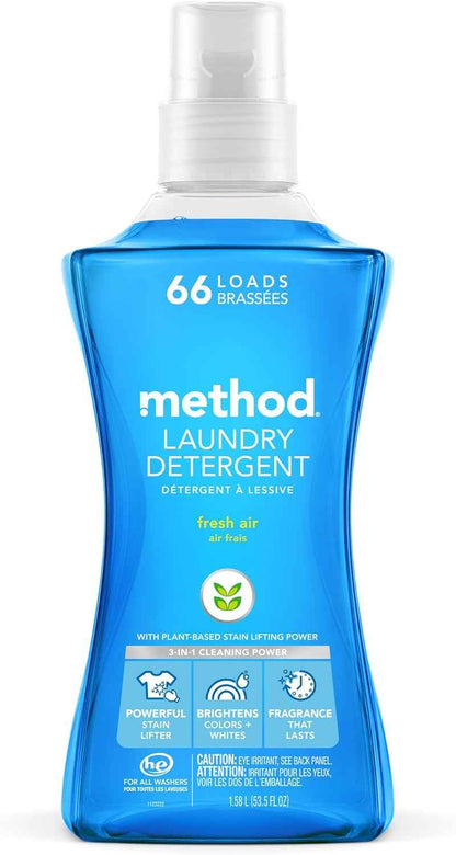 Method Liquid Laundry Detergent, Fresh Air, 66 Loads Per Bottle, Stain Remover, 53.5 Fl Oz