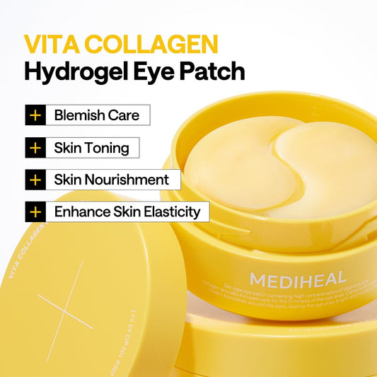 Mediheal Retinol Collagen | Vita Collagen Under Eye Patches - Korean Hydrogel Eye Pads (60 patches) with 95% Retinol & 5 Micro Collagen. Nourishing & Non Irritating Eye Gel Mask. Sealing Cap & Spatula Included.