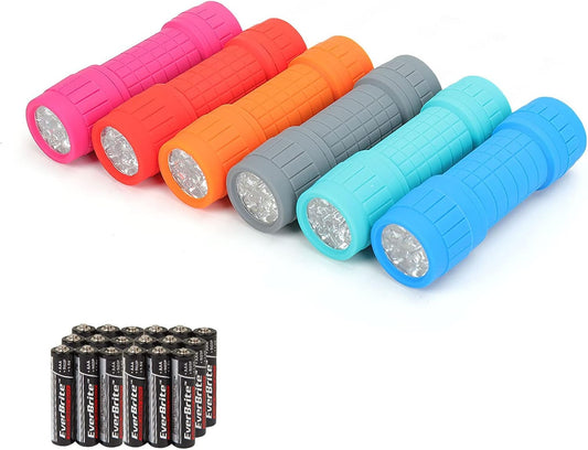 EverBrite_9-LED_Flashlight_4/6-Pack_Impact_Handheld_Torch_Assorted_Colors_with_Lanyard_3AAA_Battery_Included_(Hurricane_Supplies,_Camping,_Hiking,_Emergency,_Hunting)
