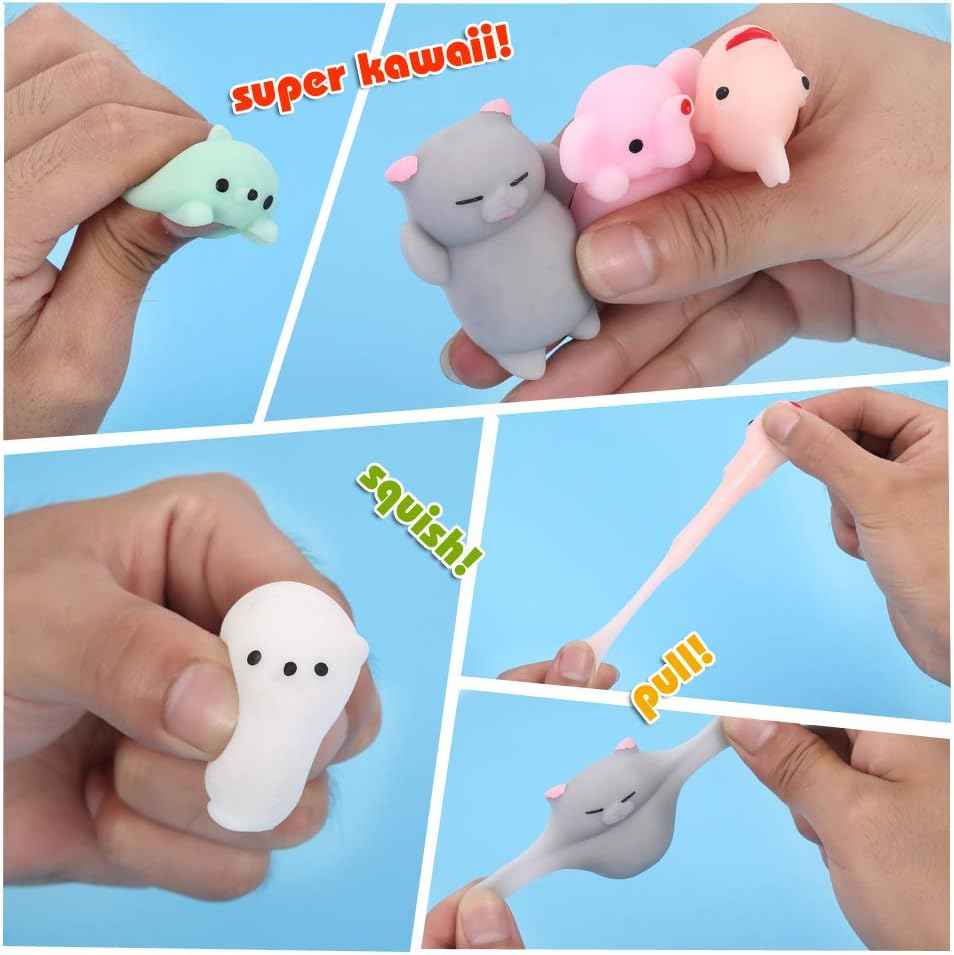 KINGYAO Squishies Squishy Toy Party Favors for Kids Mochi Squishy Toy moji Kids Mini Kawaii squishies Mochi Stress Reliever Anxiety Toys Easter Basket Stuffers fillers with Storage Box