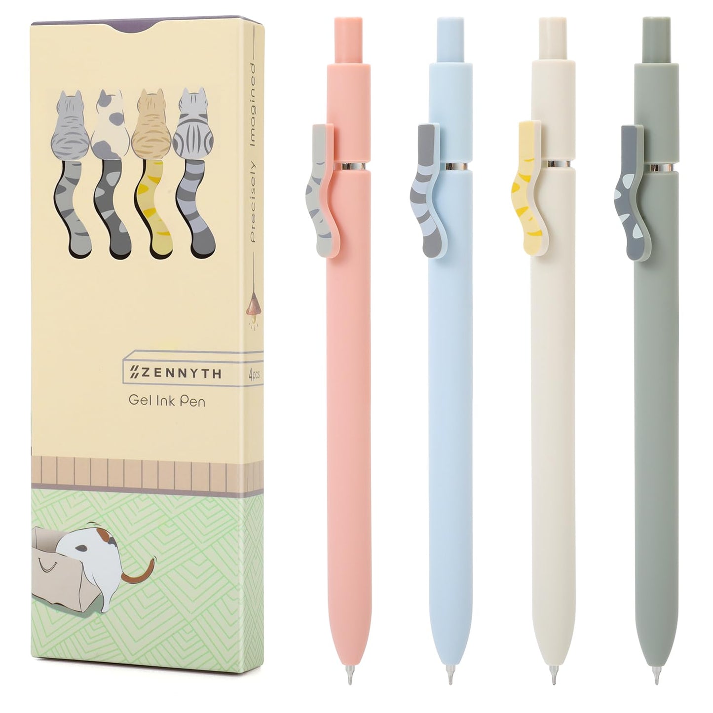 FIOVER Cat Pens,4Pcs 0.5mm Quick Dry Black Ink Fine Point Smooth Writing Pens, High-End Series Ballpoint for Journaling Note Taking, Cat Lover Gifts for Women