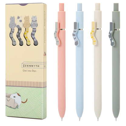 FIOVER Cat Pens,4Pcs 0.5mm Quick Dry Black Ink Fine Point Smooth Writing Pens, High-End Series Ballpoint for Journaling Note Taking, Cat Lover Gifts for Women