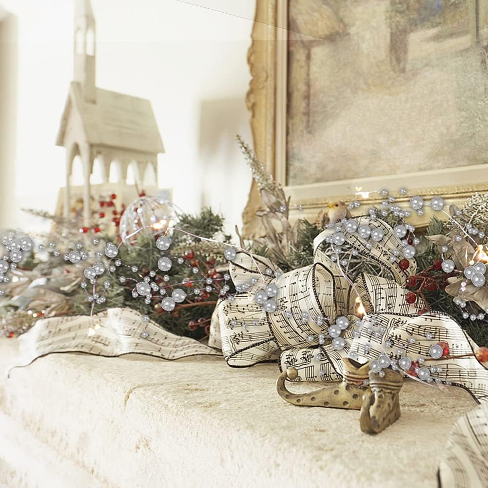 OVV_Christmas_Decorations_13FT_Pearl_Garland_String_Lights_40LED_Festive_Lighted_Berry_Beaded_Indoor_Xmas_Decor_Warm_Lights_for_Bedroom_Mantel_Wedding_Party_Battery_Operated