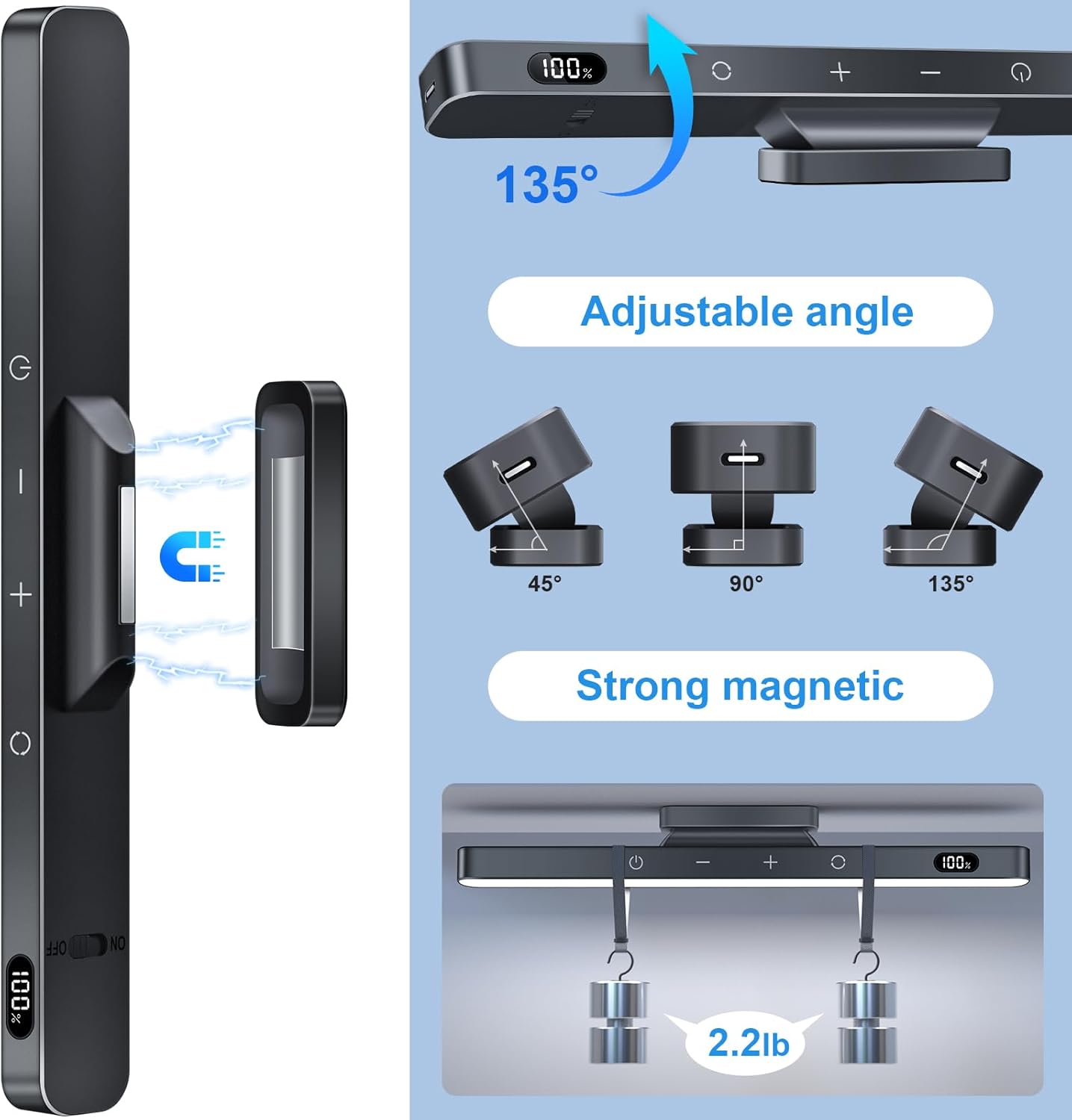 WILLED_3W_Dimmable_Mirror_Lights,3_Colors_Adjustable_Wall_Light_with_120_LED,Touch_Control,2000mAh_Rechargeable_Battery_Makeup_Light,_Magnetic_Stick_Light_Bar_for_Cabinet,Kitchen,Closet,Bedside,Desk