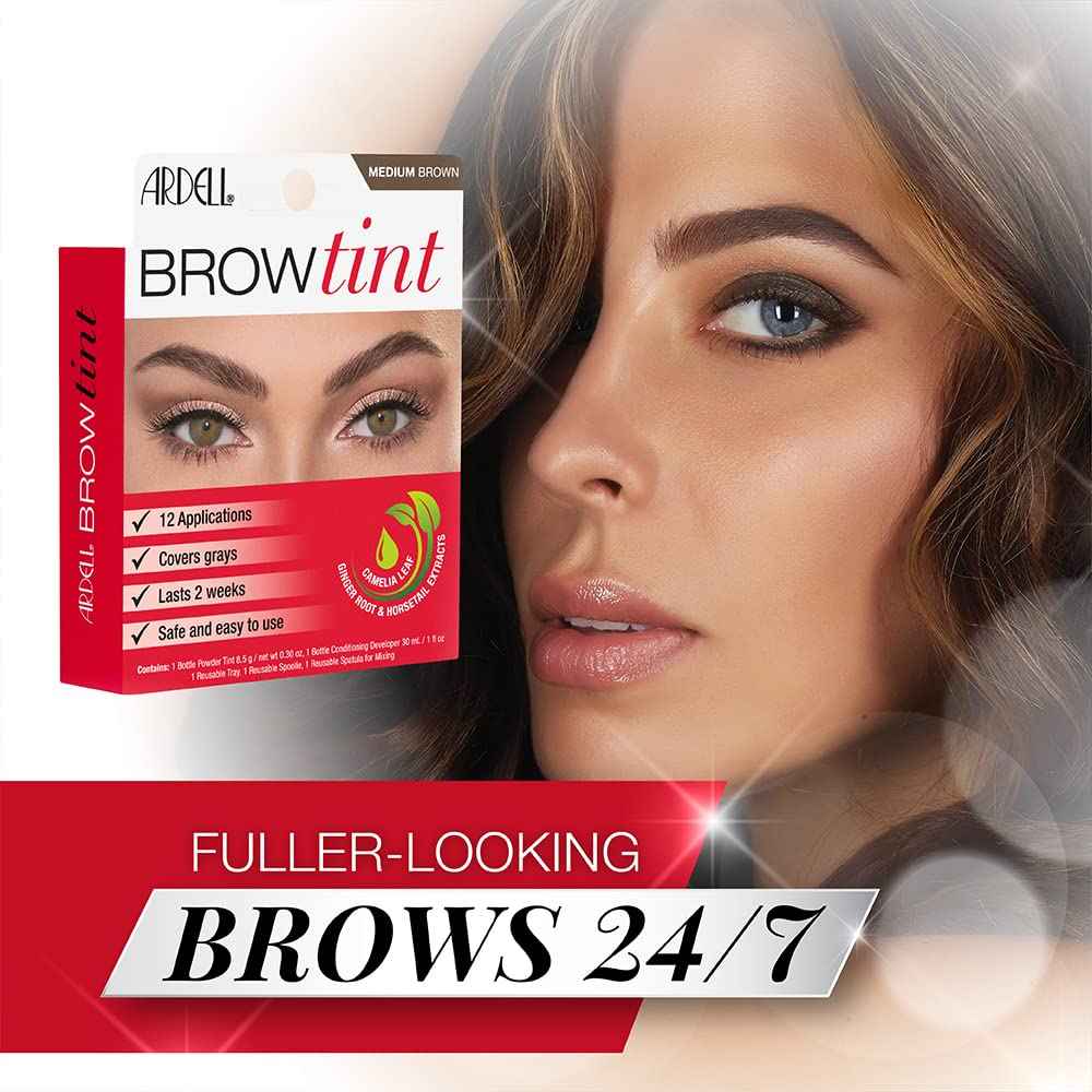 Ardell Brow Tint Kit Medium Brown – Eyebrow Dye Kit, Long-Lasting Brow Color with Natural Extracts, DIY Eyebrow Tint for Full Gray Coverage