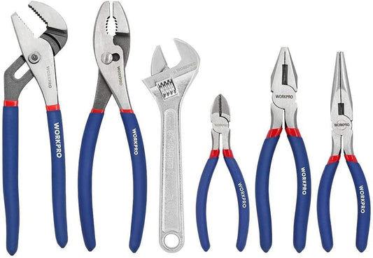 WORKPRO_Large_Pliers_&_Wrench_Set_6-Piece_(10"_Water_Pump,_10"_Slip_Joint,_8"_Long_Nose,_8"_Linesman,_6"_Diagonal,_8"_Adjustable_Wrench)_for_DIY_&_Home_Use,_W001329A
