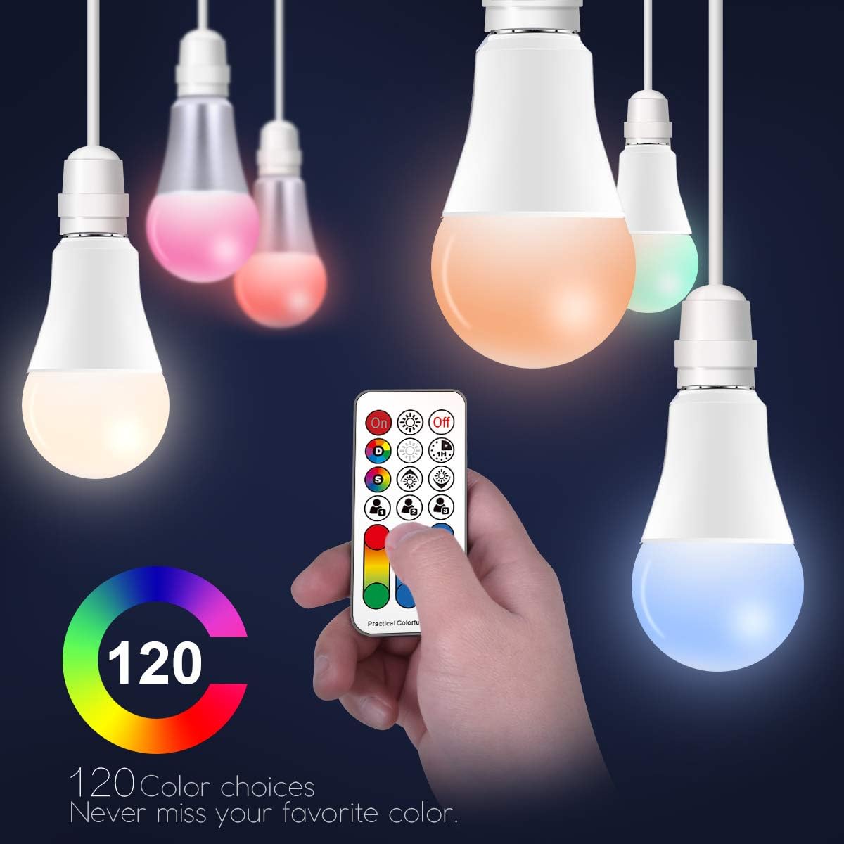 ILC_Color_Changing_LED_Light_Bulb,_120_Colors,_2700K_Warm_White,_70_Watt_Equivalent,_DIY_Strobe,_RGB_with_Remote_Control,_LED_10W_A19_E26_Screw_(Pack_of_2)