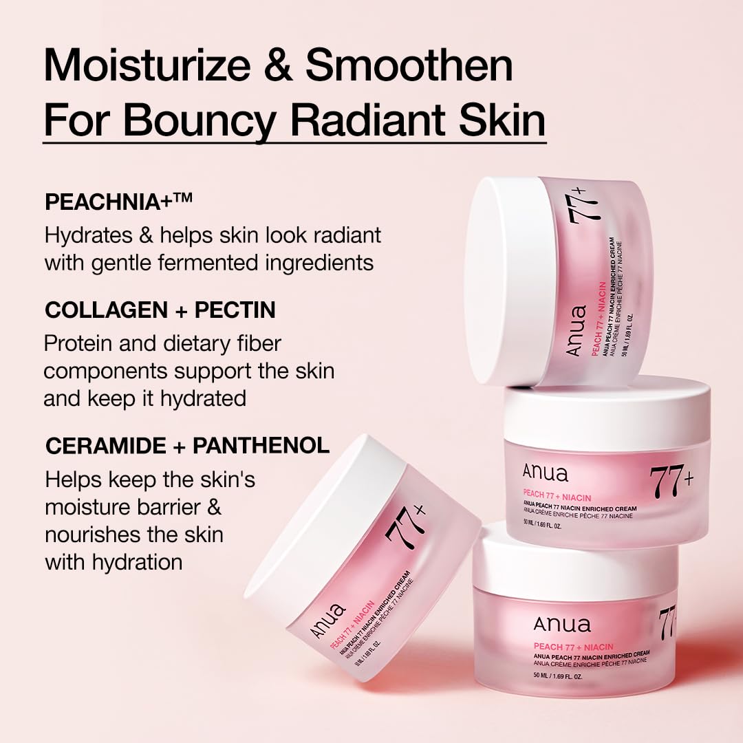 ANUA_Peach_Niacinamide_Cream,_Hydrating_Face_Moisturizer_with_Collagen,_Vitamin_B12,_Ceramide_&_Panthenol,_Barrier_Repair_for_Dry_Skin,_Glowing_Glass_Skin,_Korean_Skincare,_1.69_fl.oz.