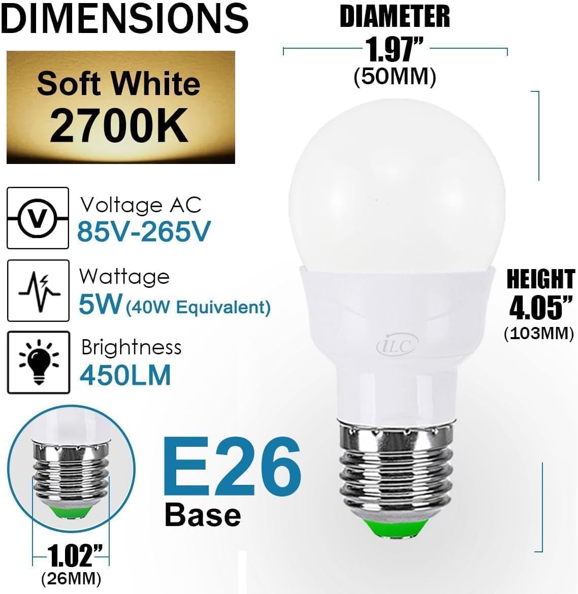 ILC_RGB_LED_Color_Changing_Light_Bulb,_40W_Equivalent,_450LM,_2700K_Warm_White_5W_E26_Screw_Base_RGBW,_Flood_Light_Bulb-_12_Color_Choices_-_Timing_Infrared_Remote_Control_(4_Pack)