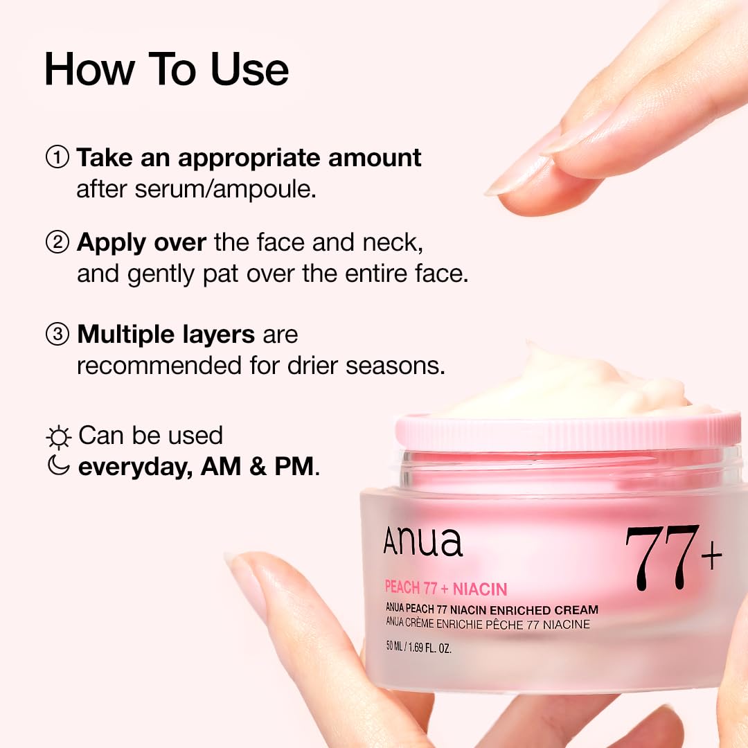 ANUA_Peach_Niacinamide_Cream,_Hydrating_Face_Moisturizer_with_Collagen,_Vitamin_B12,_Ceramide_&_Panthenol,_Barrier_Repair_for_Dry_Skin,_Glowing_Glass_Skin,_Korean_Skincare,_1.69_fl.oz.