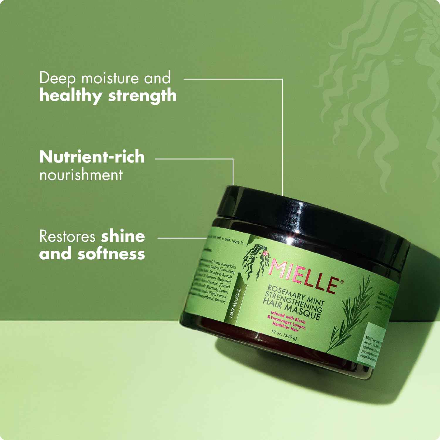 Mielle Organics Rosemary Mint Strengthening Hair Mask, Deep Conditioning Treatment Enriched with Biotin, Honey & Coconut Oil - Helps Encourage Longer, Healthier Strands, 12 Ounce