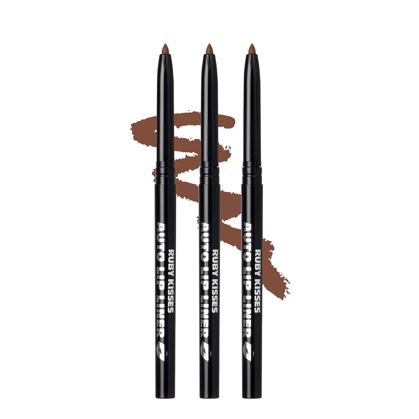 Ruby Kisses Auto Lip Liner Pencil (Espresso 3 Pack), Long Lasting &amp;amp; Non-Fading, Smooth Application, Non-Feathering with Rich Pigmented Color, No Sharpener Needed, Ideal for Full Lips Look