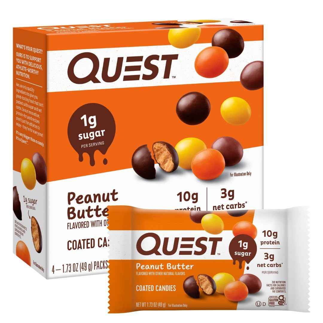 Quest Nutrition Coated Candies, 1g Sugar, 10g Protein, 4g Net Carbs, Gluten Free, Keto Friendly, 12 Count