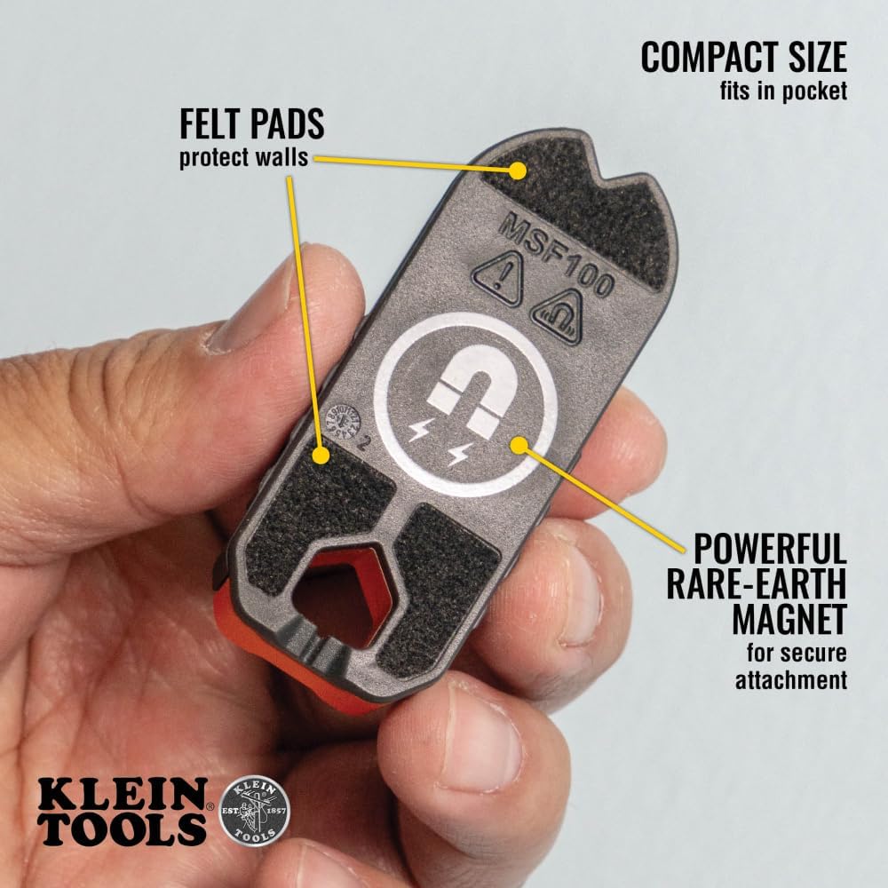 Klein_Tools_MSF100_Magnetic_Stud_Finder_and_Level,_Compact,_Wood_and_Metal_Detector_with_Bubble_Vial_for_Accurate_Markings,_Felt_Pad_Backing