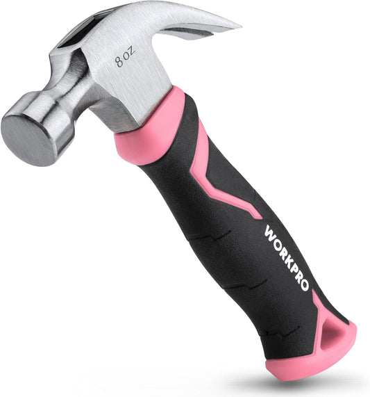 WORKPRO_8_oz_Claw_Hammer_with_Fiberglass_Handle,_All_Purpose_Hammer_with_Forged_Hardened_Steel_Head,_Pink_Ribbon