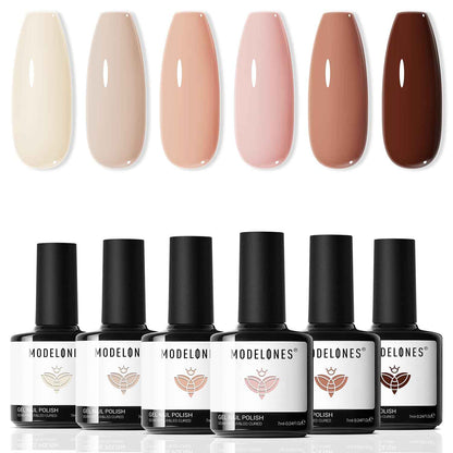 modelones Gel Nail Polish Set - 6 Colors Nude Pink Milky White Gel Polish Set Light Neutral Pink Nail Polish Barely Pink Soak Off LED Starter Kit Popular Nail Art DIY Manicure Gifts