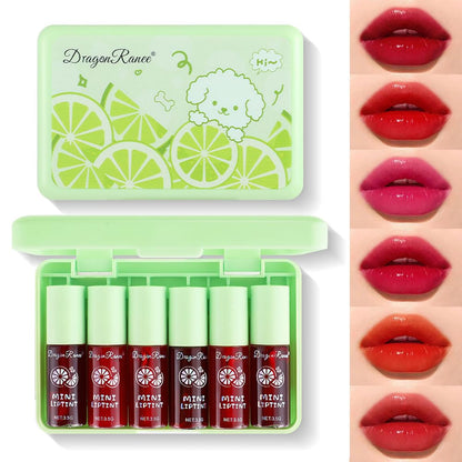 6 Colors Lip Tint Stain Set, Korean Lip Gloss Lip Stain Long Lasting Waterproof, Natural Lip Tint Plumping Lip Moisturizing Mini Lipstick, Lightweight,Non-sticky,Transfer-Proof, Vivid Color Lip Makeup