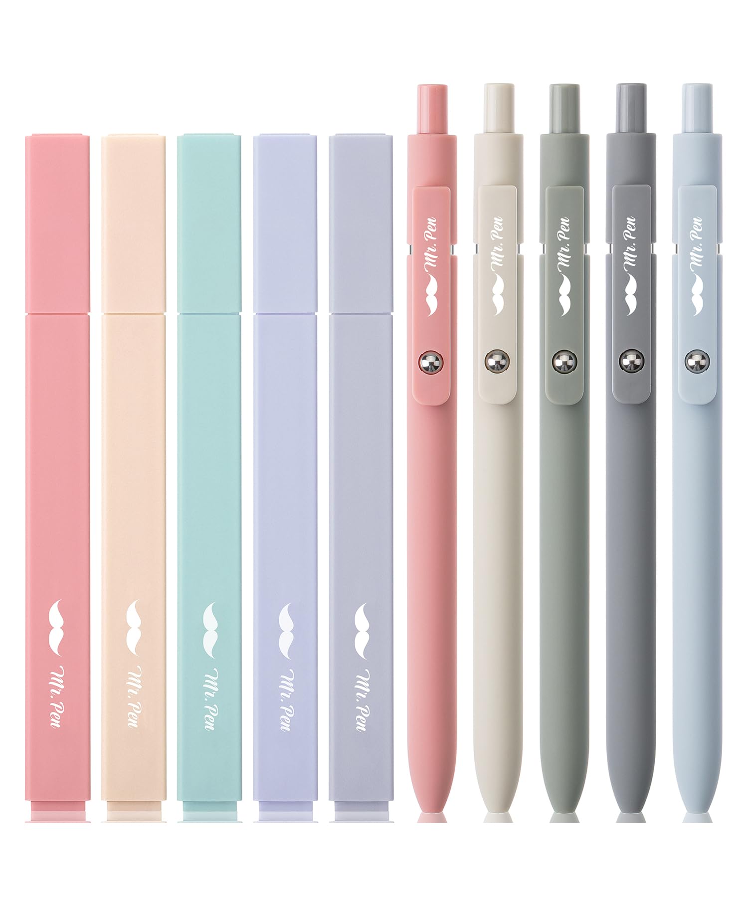 Mr. Pen Aesthetic Gel Pens &amp;amp; Highlighters No Bleed, 10 Pack - Morandi Color Bible Pens, Black Ink