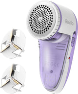 Ruidla Fabric Shaver Lint Shaver Defuzzer, Electric Lint Remover, Rechargeable Sweater Shaver with Replaceable Stainless Steel 3-Leaf Blades, Dual Protection, Removable Bin