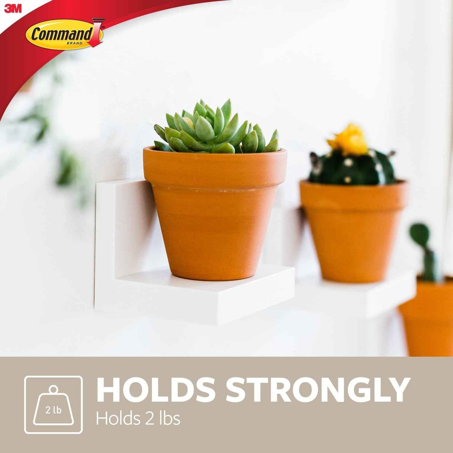 Command Display Ledges, Holds up to 2 lb, 2 Ledges with 8 Medium Strips, Damage-Free Hanging Floating Shelf with Adhesive Strips, Personalize Living Room, Bedroom, Kids Room or Office