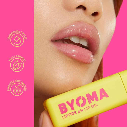 BYOMA Liptide pH Lip Oil - Glossy, Non-Sticky Gloss with pH Adaptive Tint - Peptide Lip Treatment with Peptides, Avocado & Tamanu Oils - Softens, Plumps, Hydrates - 0.16 oz