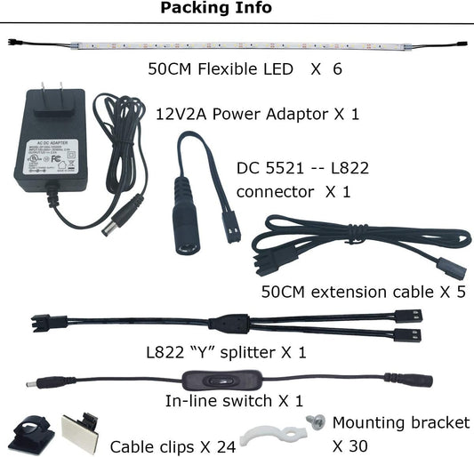 Litever_Under_Cabinet_Light,_6_PCS_20_Inches_Flexible_LED_Strips_with_Power_Adapter,_24W,1800_Lumen,_Daylight/Warm_White._Suitable_for_Kitchen_Cabinets,_Counters,_Under_Shelf,_Closets_(6-Strip)