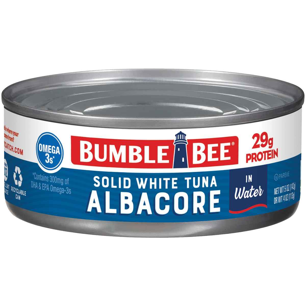 Bumble Bee Solid White Albacore Tuna, Can - Wild Caught Tuna - 29g Protein per Serving, High in Omega-3s - Non-GMO Project Verified, Gluten Free, Kosher