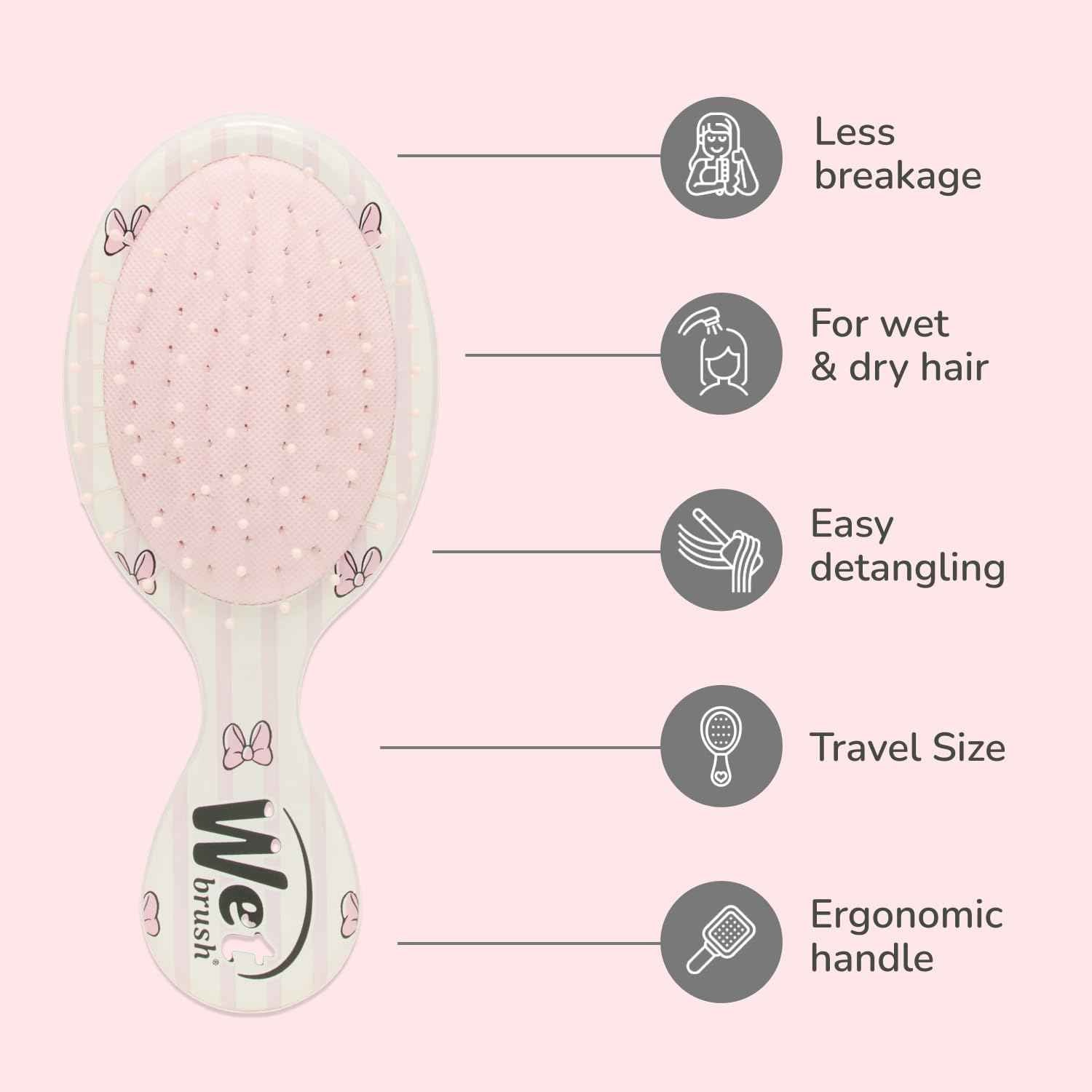 Wet Brush Hello Disney Minnie Mouse - Detangling Travel Hair Brush - Ultra-Soft IntelliFlex Bristles Glide Through Tangles with Ease - Mini Hair Brush - Pain-Free - All Hair Types, Limited Edition