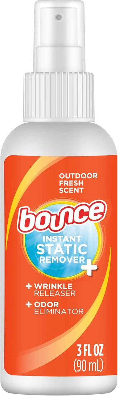 Bounce Anti Static Spray, 3 in 1 Anti Static & Instant Wrinkle Release, Odor Eliminator & Fabric Refresher, Rapid Touch Travel Spray (3 Oz, Pack of 1)