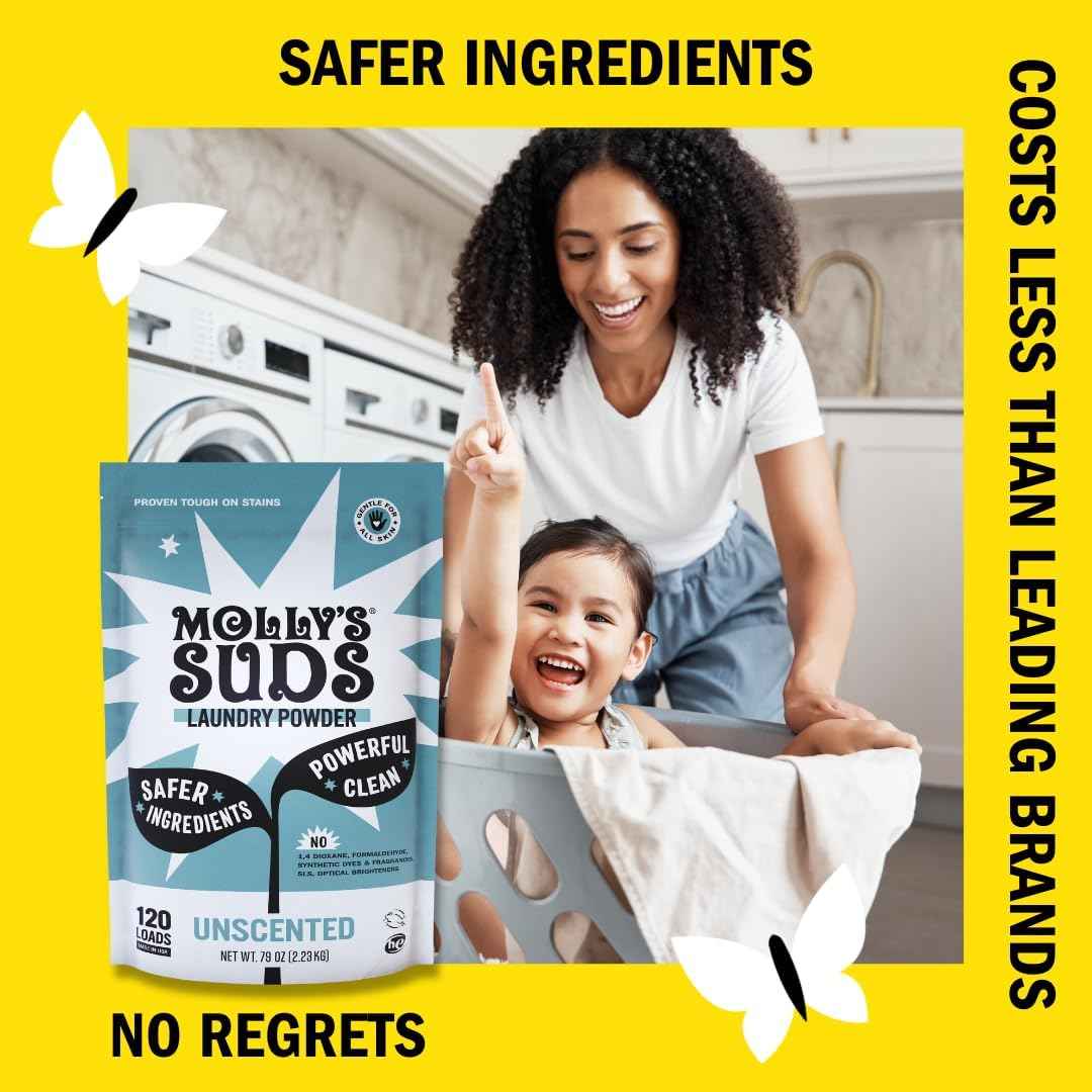 Molly's Suds Original Laundry Detergent Powder | Clean Laundry Detergent Powder for Sensitive Skin | Simple, Effective Ingredients, Stain Fighting