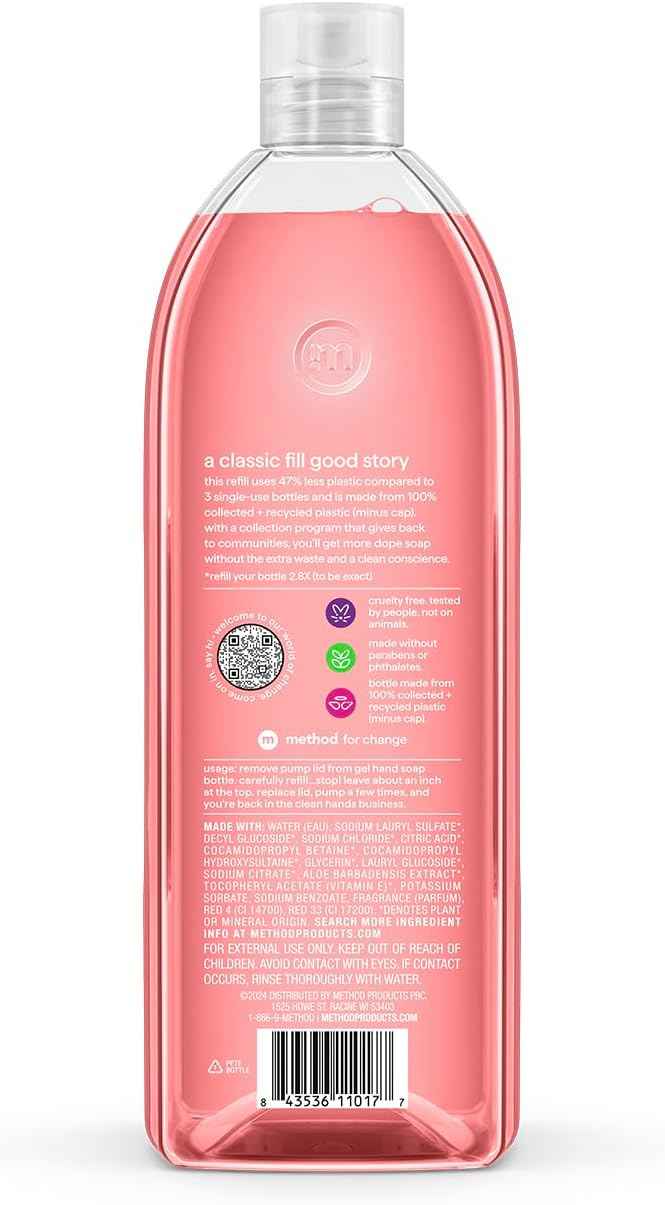 Method Gel Hand Soap, Refill, Pink Grapefruit, 34 Ounce