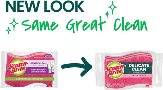 Scotch-Brite Delicate Clean Non-Scratch Scrub Sponge, Nonscratch Kitchen Sponges for Gentle Cleaning of Porcelain, Fine china, Stemware, Nonstick Pots and Pans, Mirrors, Faucets, and More