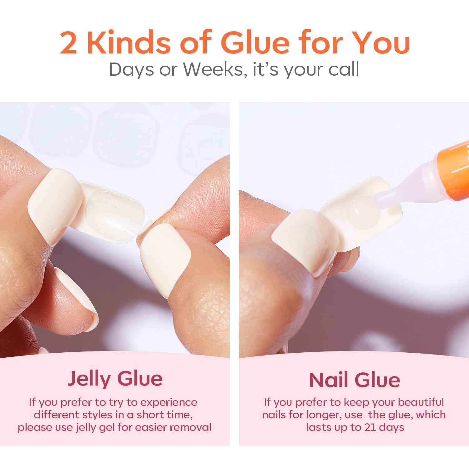 Modelones  Press on Nails Almond, Summer Short Fake Nails, Reusable Nail Kit with Nail Glue Adhesive Tabs Mini Nail File, Nails Press Ons 32Pcs 16 Sizes, Women Girl Gift