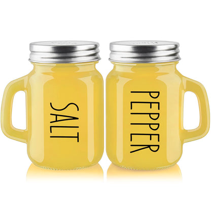 Yellow Salt and Pepper Shakers Set - Yellow Kitchen Decor and Accessories for Home Restaurants Wedding - Glass Salt and Pepper Set for Cooking Table, RV, BBQ, Easy to Clean &amp;amp; Refill