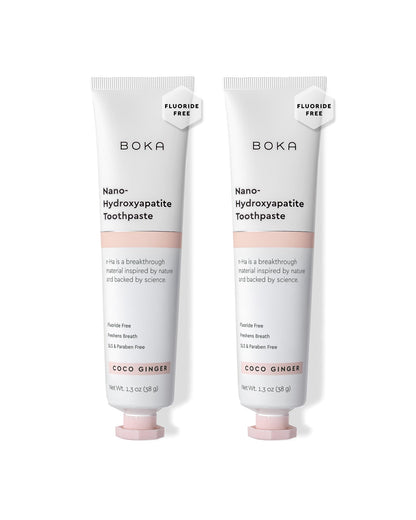 Boka Fluoride Free Toothpaste, Nano Hydroxyapatite Toothpaste, Appropriate for Sensitive Teeth - for Adult Oral Care - Coco Ginger Flavor, 1.3 Fl Oz 2Pk US Manufactured