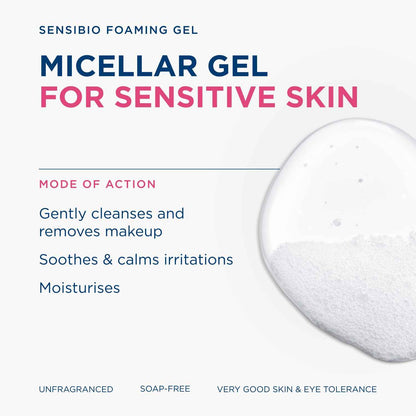 Bioderma Sensibio Foaming Gel Gentle Face Cleanser, Cleansing and Makeup Removing Refreshing Feeling for Sensitive Skin, Unscented