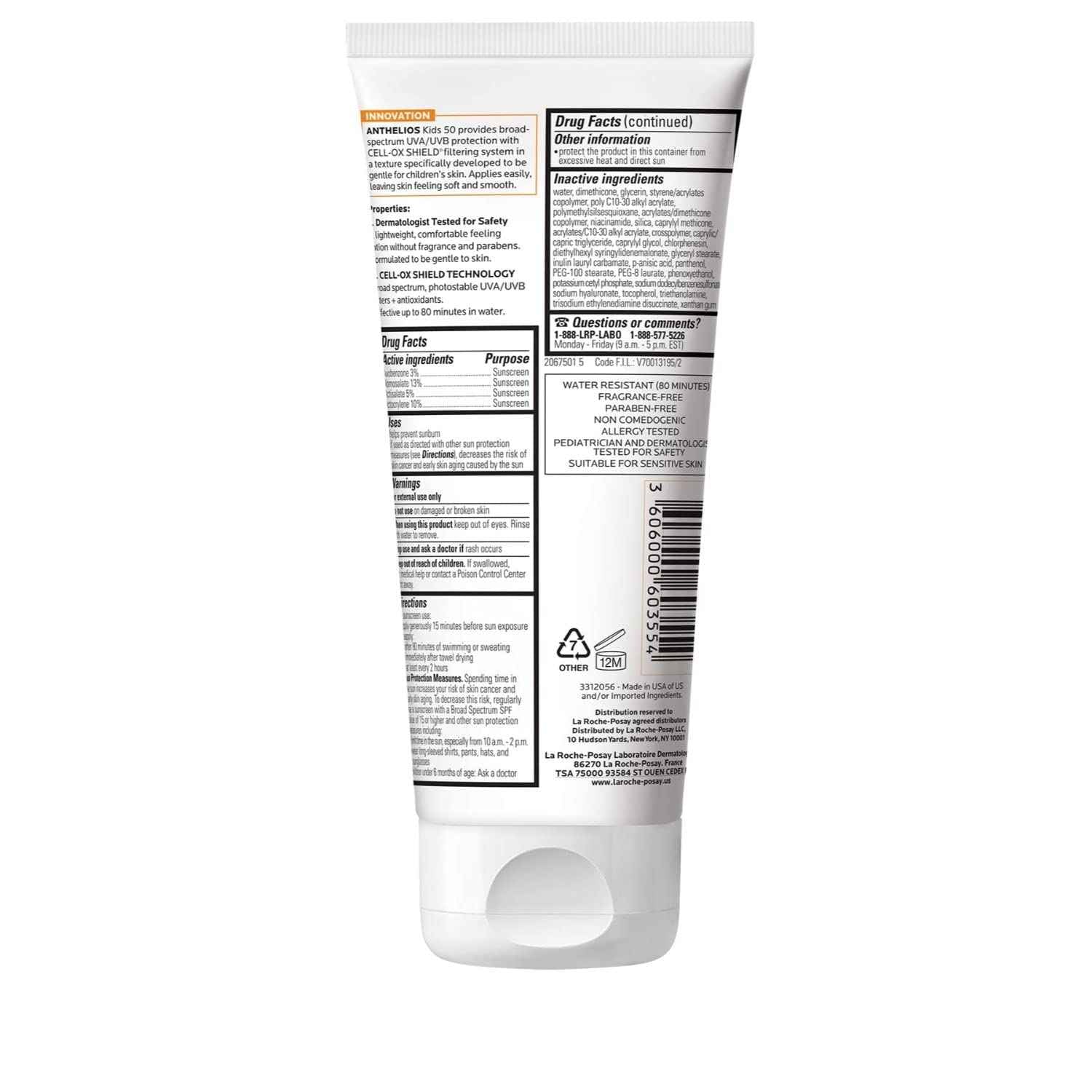 La Roche-Posay Anthelios Kids Gentle Lotion Sunscreen SPF 50, Broad Spectrum SPF + Antioxidants, Sunscreen For Kids, Octinoxate & Oxybenzone-Free, Pediatrician Tested, Non Comedogenic, Oil Free