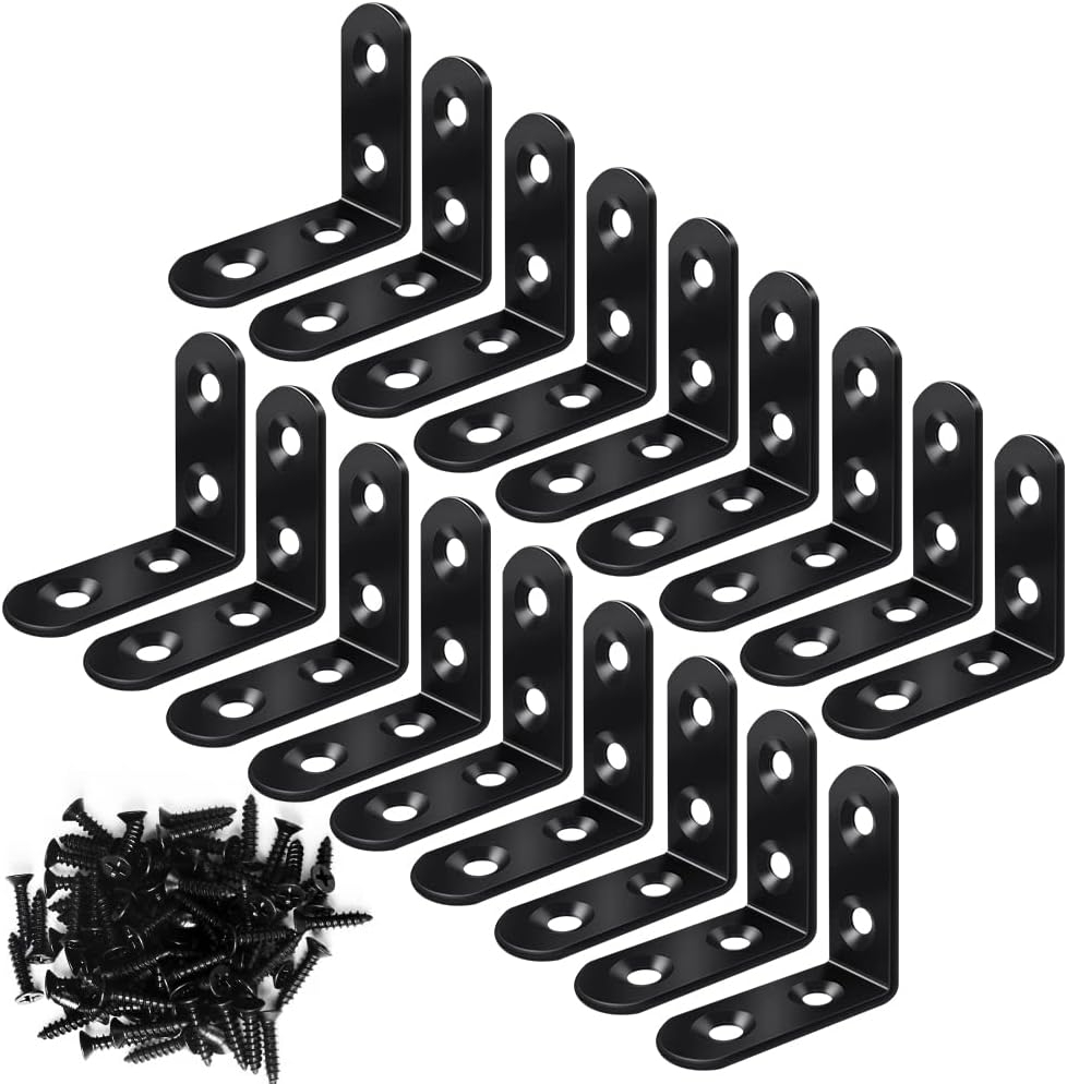 18PCS_L_Bracket_Corner_Bracket,_FATLODA_Stainless_Steel_L_Brackets_for_Shelves,_Black_Small_Right_Angle_Bracket,_Metal_Corner_Brace_for_Wood_Furniture_Cabinet_Chair_with_72PCS_Screws_(1.57x1.57_in)