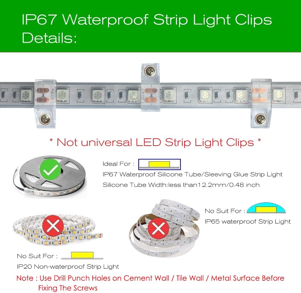 ATB-_100PACK_Outdoor_LED_Strip_Light_Mounting_Bracket_Fixing_Clips,One_Side_Clips_with_102_Pieces_Screws,Ideal_for_10_mm_and_12mm_Width_Silicone_Tube_IP67_Waterproof_Strip,_Clear