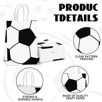 Leezmark 12 Pcs Soccer Party Favor Bags, Soccer Themed Party Gift Bags with Handles, Paper Gift Bags Soccer Goodie Bags Treat Candy Bags for Kids Adults Soccer Party Supplies