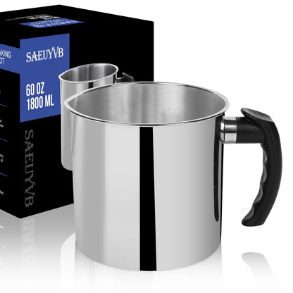 Candle Making Pouring Pot，SAEUYVB 60oz Stainless Steel Wax Melting Pot with Heat-Resistant Handle and Dripless Pouring Spout for Candle Making（60oz)