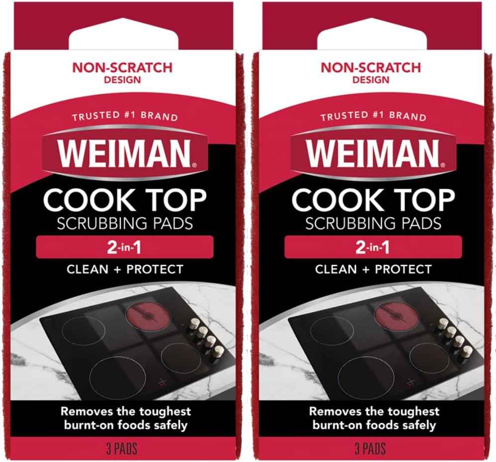 Weiman Cook Top Scrubbing Pads, 3 Count, 2 Pack Cuts Through the Toughest Stains - Scrubbing Pads Carefully Wipe Away Residue
