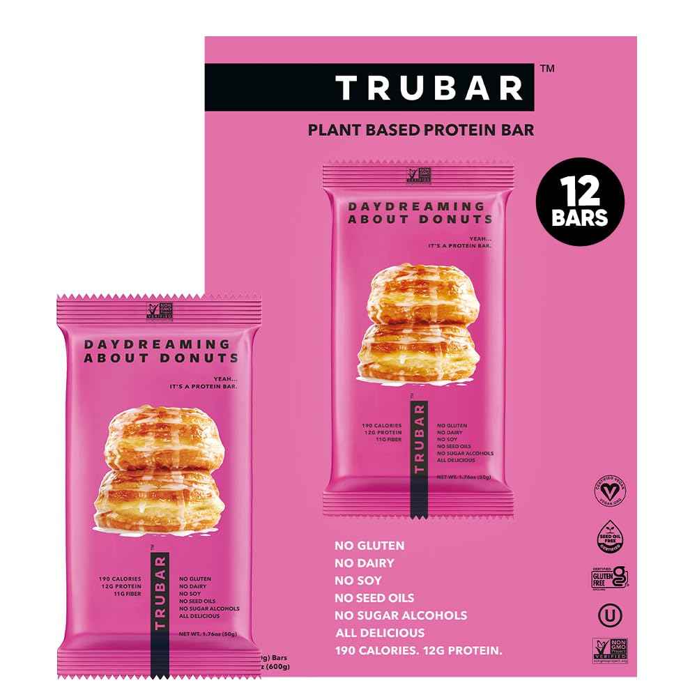 TRUBAR Vegan Protein Bar, Assorted Flavors, Gluten Free, Vegan Protein Snacks, 12G Plant-Based Protein, High Fiber, Healthy Protein Bars