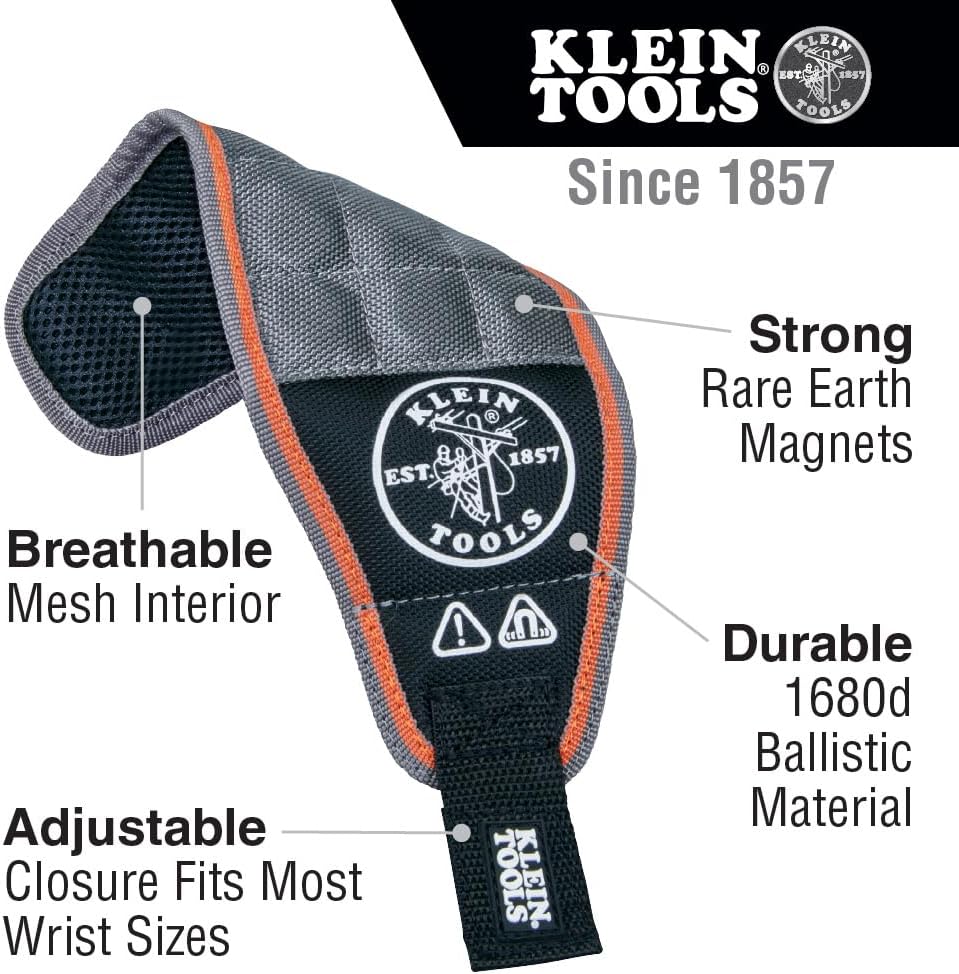 Klein_Tools_55895_Magnetic_Wristband,_Tradesman_Pro_Tool_Wristband_Holds_Wire_Connectors,_Screws,_Nails,_Drill_Bits,_With_Breathable_Mesh
