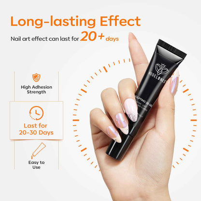 Modelones Nail Art, Sculpting Gel Glue for Molding, Drawing, Charms & Gems Glue, Nail Stuff for Chrome Powder and Rhinestone Design No Wipe, U V Light Cured Salon & DIY Use
