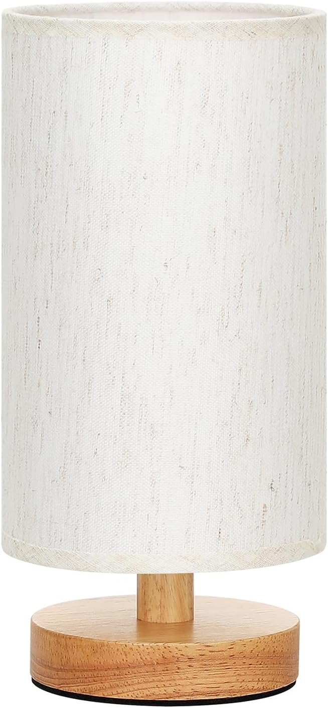 Fenmzee_Small_Table_Lamp_for_Bedroom_-_Inline_Control,_Bedside_Lamp_with_3000K_A15_LED_Blub,_Easy_Assembly_(Cream_Shade_-_Wood_Base,_9"_Inline_Control)