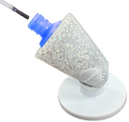 Tweexy Hinge Untippable Anti-Spill Nail Polish Holder | Smartgrip Suction Stand, Tilted for Fingernail Painting &amp;amp; Nail Art (Silver Sparkle)