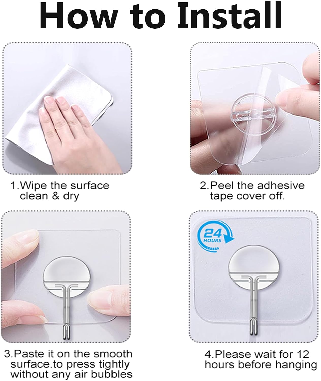 JINSHUNFA_Adhesive_Wall_Hooks_for_Hanging_Heavy_Duty_Towel_Coat_Hooks_Waterproof_Transparent_Hook_for_Bathroom_Shower_Kitchen_Keys_Door_Outdoor_Home_Improvement_Utility_Hook_8_Pack