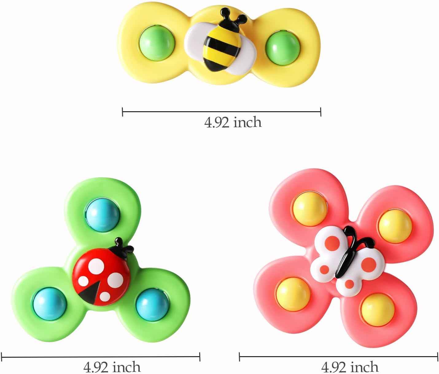 ALASOU 3PCS Suction Cup Spinner Toys for 1 2 Year Old Boy Girl Birthday Gift|Spinning Top Baby Bath Toy for Kids Ages 1-3|Sensory Airplane Travel Toy Easter Basket Stuffers for Toddlers Infant