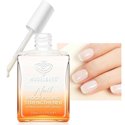 modelones Nail Strengthener and Growth Nail Hardener Extra Strong and Growth Nude Nail Polish Nail Repair for Damaged Nails Strengthening Polish Ridge Filler for Nails 15ml